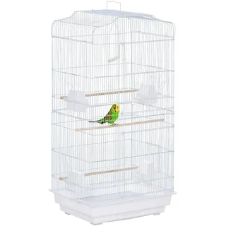 PawHut Vogelkäfig Vogelhaus Vogelvoliere Wellensittich Vogelbauer mit ausnehmbarer Bodenschale Weiß 47,5 x 36 x 91 cm