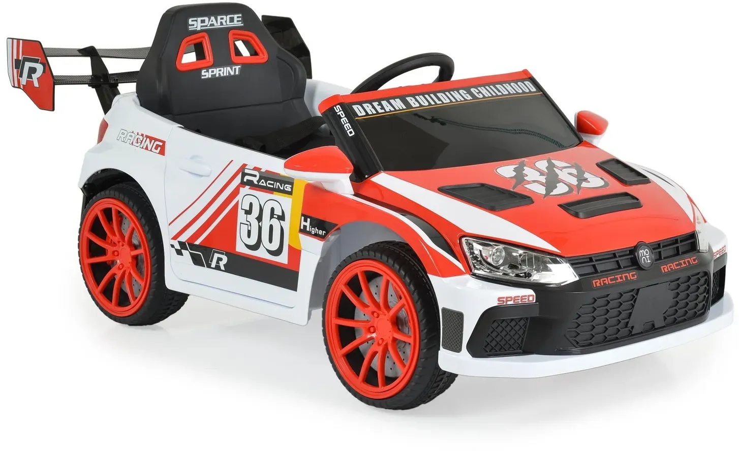 Moni Kinder Elektroauto Drift Fernbedienung 4 Motoren, Drift-Funktion, MP3, Gurt rot