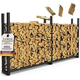 LAWA Living and Lifestyle Kaminholzregal außen Metall 223cm x 25cm x 115cm Stapelhilfe verzinkt für 800kg Brennholzlager verzinkter Stahl anthrazit Feuerholzregal für draußen - Schwarz