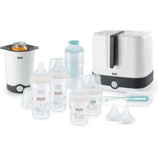 NUK Perfect Match Complete Feeding Set | Ab 0 Monate | Vario Express-Sterilisator, 4 Babyflaschen, Flaschenwärmer, Flaschenbürste und mehr | Regenbogen | 8 Stück