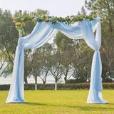 PONY DANCE Querbehang Gardine mit Farbverlauf Freihandbogen für Hochzeit & Geburtstag Deko Hausbett Vorhang Baby Querbehang Freihanddeko für Traubogen, 1er-Set H 548 x B 152 cm, Weiß+Hellblau