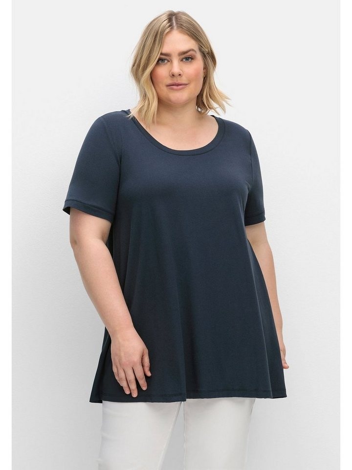 Sheego T-Shirt Große Größen mit Rückenteil aus luftigem Blusenstoff blau 48/50