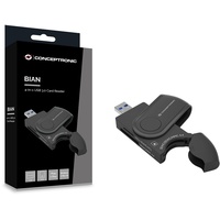 Conceptronic BIAN04B 4-in-1-USB-3.0-Kartenleser, SD/SDHC/SDXC x 2, Micro SD/T-Flash x 2
