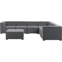 BELIANI Lounge Set Grau Polsterbezug Modular 7-teilig Linksseitig Ecksofa mit Ottomane Outdoor u. Indoor für 7 Personen Garten Terrasse Wintergarten - Grau/Schwarz