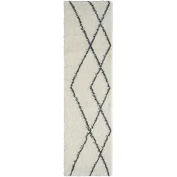 Läufer "My Shaggy Raute", beige (creme, dunkelgrau), B:80cm H:37mm L:300cm, Polypropylen (PP), MYFLAIR MÖBEL & ACCESSOIRES, Teppiche, Shaggy, Scandi Rauten Design, leicht glänzend, extra flauschig