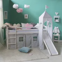 Hochbett mit Rutsche Kinder 90x200 Bett Bettgestell Weiß Turm Holz Homestyle4u