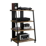 Relaxdays Hifi Rack, 4 Ebenen, für Plattenspieler, Eisen & MDF, 78x61x52 cm, Industrial Multimediaregal, braun/schwarz