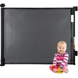 Relaxdays Extendable Stair Gate Treppenschutzgitter ausziehbar, Öffnungsbreite 70-180 cm, Bohrmontage, Kinder & Hunde, Türschutzrollo, schwarz, Kunststoff