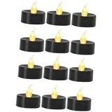 Fenteer 12x Schwarze flammenlose Teelichter, künstliche elektrische LED-Teelichter, realistische LED-Teelichter für den Halloween-Hochzeitstisch, Warmweißer Blitz