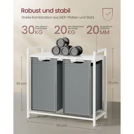 VASAGLE Wäschekorb 2 Fächer, mit Ablage, 73 x 33 x 72 cm