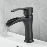 SHUNLI Schwarz Wasserhahn Bad Wasserfall Waschtischarmatur, Einhebel Badarmatur Bad Armatur Waschtischbatterie für Badezimmer Waschbecken