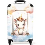 NoBoringSuitcases.com Kinderkoffer, Kinderkoffer Mädchen, Koffer Kinder Mädchen, Kinder Reisekoffer, Handgepäck Koffer, Trolley Kinder, Koffer Mädchen, Handgepäck 55x40x20 cm (Einhornbaby - Weiß)