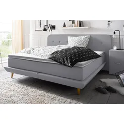 Boxspringbett ANDAS "Premium", grau, Struktur fein, Liegefläche B/L: 200cm x 200cm, H3, Taschen-Federkernmatratze, Strukturstoff-Bezug (100% Polyester), Komplettbetten, Boxspringbett, Steppung mit Knopfheftung, inkl. Topper