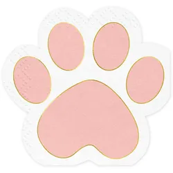 PartyDeco 12 Servietten Katzenpfoten 29x31cm 2-lagig Servietten Kindergeburtstag Mädchen Einweg Partyservietten Papierservietten Geburtstagsservietten Weiß Rosa