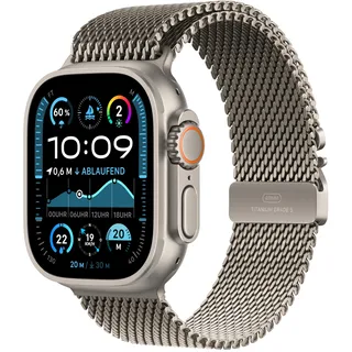 GPS + Cellular 49 mm Titangehäuse natur, Milanaise Armband natur S