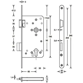 SSF Haustür-Einsteckschloss PZW 22/65/92/10mm DIN L silber