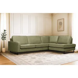 Home Affaire Ecksofa HOME AFFAIRE "Pinto, 290 cm, Cord, Chenille, Lederoptik, Ottomane links / rechts", grün (khaki), B:290cm H:85cm T:217cm, Luxus-Microfaser in Lederoptik (100% Polyester);Cord (92% Polyester, 8% Polyamide), Sofas, Ecksofa, mit Keder, schwarze