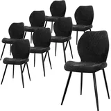 LEWE Leinen Esszimmerstühle 8er Set, Modernes Karomuster mit Metallbein, gepolstert, Armloser Küchenstuhl für Restaurant/Wohnzimmer/Schlafzimmer, [Schwarz]