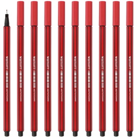 Westcott Fineliner rot 10 Stück | 10er Pack Premium Fineliner mit 0,4mm Strichstärke | Präzise Strichführung, metalleingefasste Spitze, schnelltrocknende Tinte auf Wasserbasis | E-737784 00