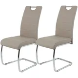 Hela Tische 2er Set Schwingstuhl, Küchenstuhl Flora, Kunstleder Cappuccino, Griffmulde, Metallgestell verchromt, 42x57x98 cm