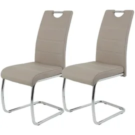 Hela Tische 2er Set Schwingstuhl, Küchenstuhl Flora, Kunstleder Cappuccino, Griffmulde, Metallgestell verchromt, 42x57x98 cm