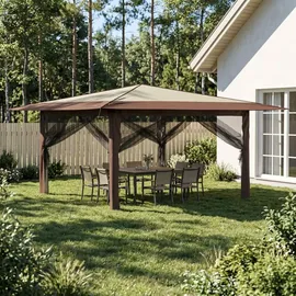 vidaXL Pavillon 4 x 4 m inkl. 4 Seitenteile Creme/Braun