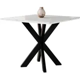 MIRJAN24 Esstisch Paro, Design Tisch, Stilvoll Esszimmertisch, Esszimmer (Farbe: Marmor Bianco / Weiß Hochglanz + Schwarz) - Weiß