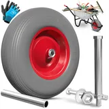 Masko PU Schubkarrenrad Vollgummi 200 kg pannensicher 4.80/4.00-8 Ø 390mm inkl. Achse Ersatzrad Gummirad Stahlfelge Reifen pannensicher für Schubkarre Rot/grau - Masko