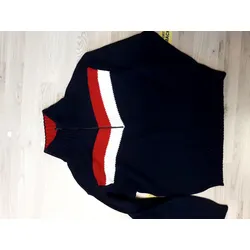 F2 Tomsk blue-red-white Damen Pullover warm weich winter pull, Größe: L