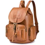 SPAHER® Rucksack Damen Klein Leder, Wasserdicht Mini Rucksack Damen Elegant Daypack Casual Anti Diebstahl Lederrucksack Vintage, Braun