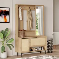 [en.casa] Kompaktgarderobe Kvænangen 78x112x36 cm Eiche/Rattanoptik