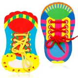 2 Stück Schleife Binden Lernen Kinder, Schnürschuh Aus Holz, Frühpädagogische Lehrmittel Spielzeug, Schuhe Schnürsenkel Spielzeug für Kinder, Schnürschuhe Lernwerkzeug
