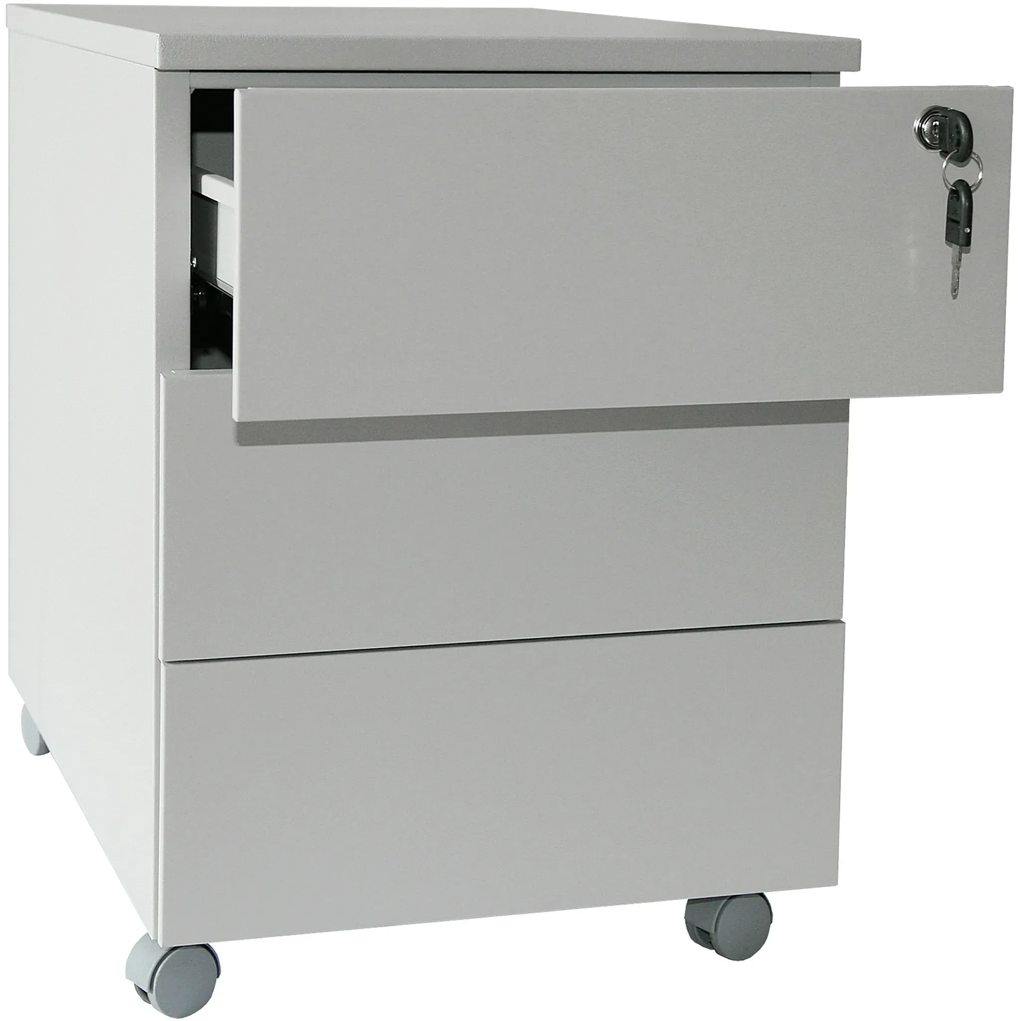 Rollcontainer Stahl Eco 3 Schubladen 53x40x59cm lichtgrau SZAGATO Bürocontainer Schreibtisch UnterschrankRollcontainers Rollcontainer Büro