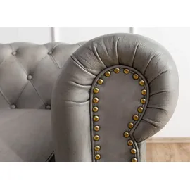 Massivmoebel24 Sofa 2-Sitzer Echtleder 158x82x75 grau CHESTERFIELD #202