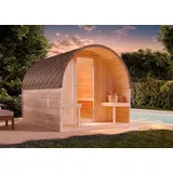 FinnTherm Fasssauna aus Holz ScandiPod Premium, Outdoor-Sauna mit Terrasse, Außensauna Garten mit 42 mm Wandstärke, Saunahaus 204 x 285 x 210 cm,... - Naturbelassen