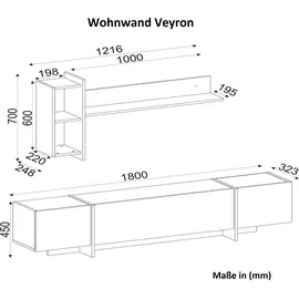 moebel17 Wohnwand Veyron Rebab Braun Dunkelgrau Marmor Optik )
