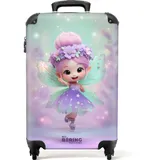 NoBoringSuitcases.com© Kinderkoffer Fee in einem lila Kleid mit blauen Flügeln 55x35x20cm, 4 Rollen, Kinder Koffer Klein, Trolley Handgepäck, Reisekoffer blau|bunt|lila 35 cm x 55 cm x 20 cm