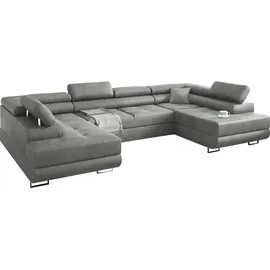 Kreative Furniture & Design Ecksofa Miami U Eckcouch mit Schlaffunktion und Bettkasten, 338 x 203 cm Grau