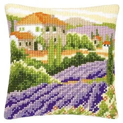 Kreuzstichkissen "Lavendelfeld"