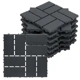 Wolketon 77 Stück Terrassenfliesen 7 Qm, 30x30cm Kunststoff Fliesen Klickfliesen Balkonfliesen Holzoptik, Wetterfest, Anti-rutsch, Anthrazit 8-streifen