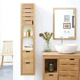 Tikamoon Eiche Hochschrank 30 cm Beige Massivholz