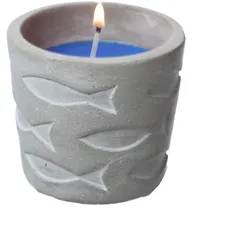 Duftkerze CITRONELLA - Echtwachs in maritimen Betontopf - Fischmuster - H: 7cm -...