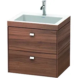 Duravit Brioso c-bonded Waschtisch mit Unterschrank 60 cm BR4605O1079 Waschtisch-Set, 1 Hanloch, Nussbaum Natur, Griffe Chrom