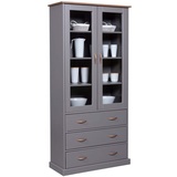 VCM ebuy24 Vitrinenschrank 2 Türen 3 Schubladen Grau