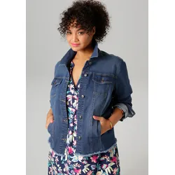 Jeansjacke, mit ausgefranstem Saum, Gr. 48, blue, , 18027010-48