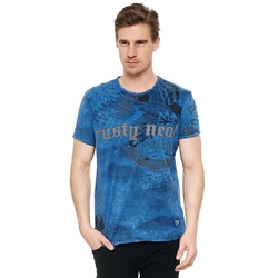 Rusty Neal T-Shirt mit eindrucksvollem Print blau M