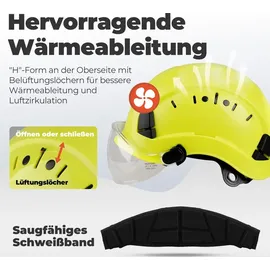 mustbau Sicherheitshelm, EN397 Schutzhelme mit Schweißband und Visier, 53 bis 63cm Verstellbarer Kopfumfang, strapazierfähiges ABS-Material Für Mä