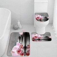 Badematten Set 3 teilig 50x80 Zen 3D Badezimmerteppich Set WC Vorleger Set rutschfeste Badematte Maschinenwaschbar Badteppich Set für Badezimmer badvorleger Kiesel Orchideen