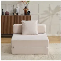 Vankel Loungebett Sofas Wohnzimmer, Sessel mit Schlaffunktion aus Cord faltbar, 1-Sitzer Schlafsessel, platzsparend, bequem und ohne Montage weiß