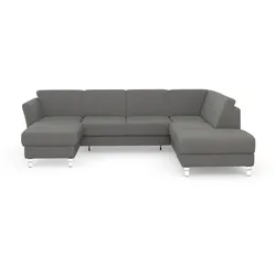 Wohnlandschaft SIT & MORE "Visby U-Form", grau, B:303cm H:87cm T:213cm, Sofas, Wahlweise mit Bettfunktion und Stauraum, frei im Raum stellbar